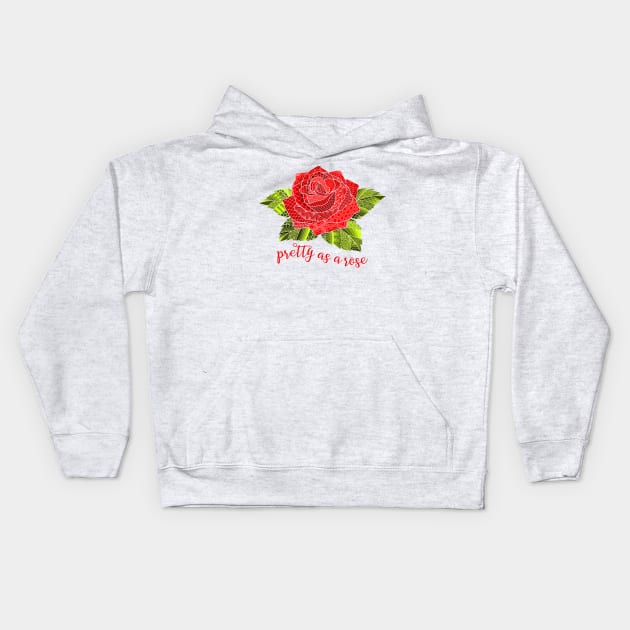 Pretty as a Rose - Red Kids Hoodie by AlondraHanley